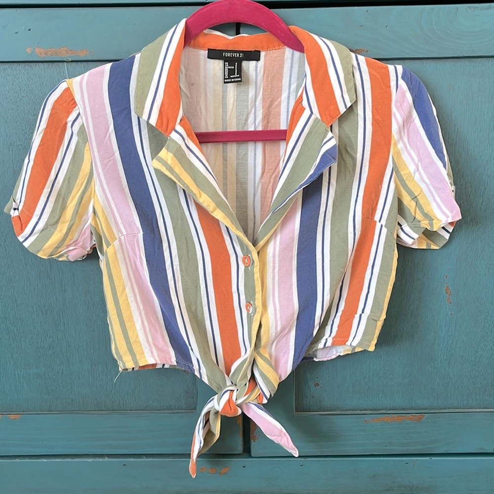 Forever 21 Colorful Striped Button-Down Shirt